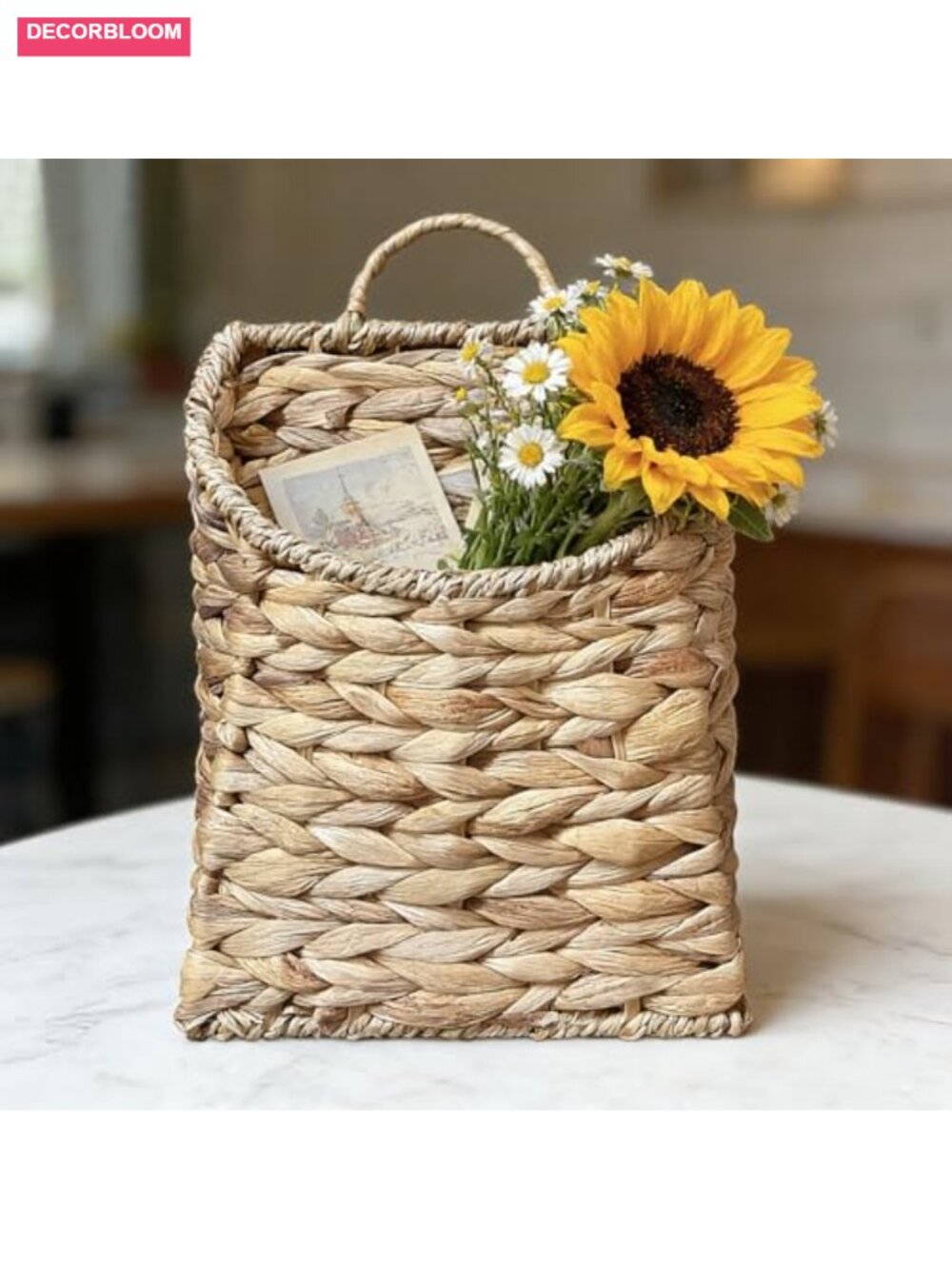Handwoven Water Hyacinth Hanging Wall Basket for Farmhouse Decor - Plant,